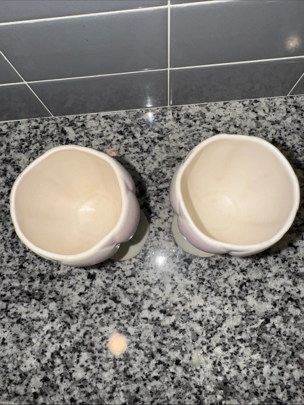 Pair of Pink Petal-Edged Ceramic Wine Glasses